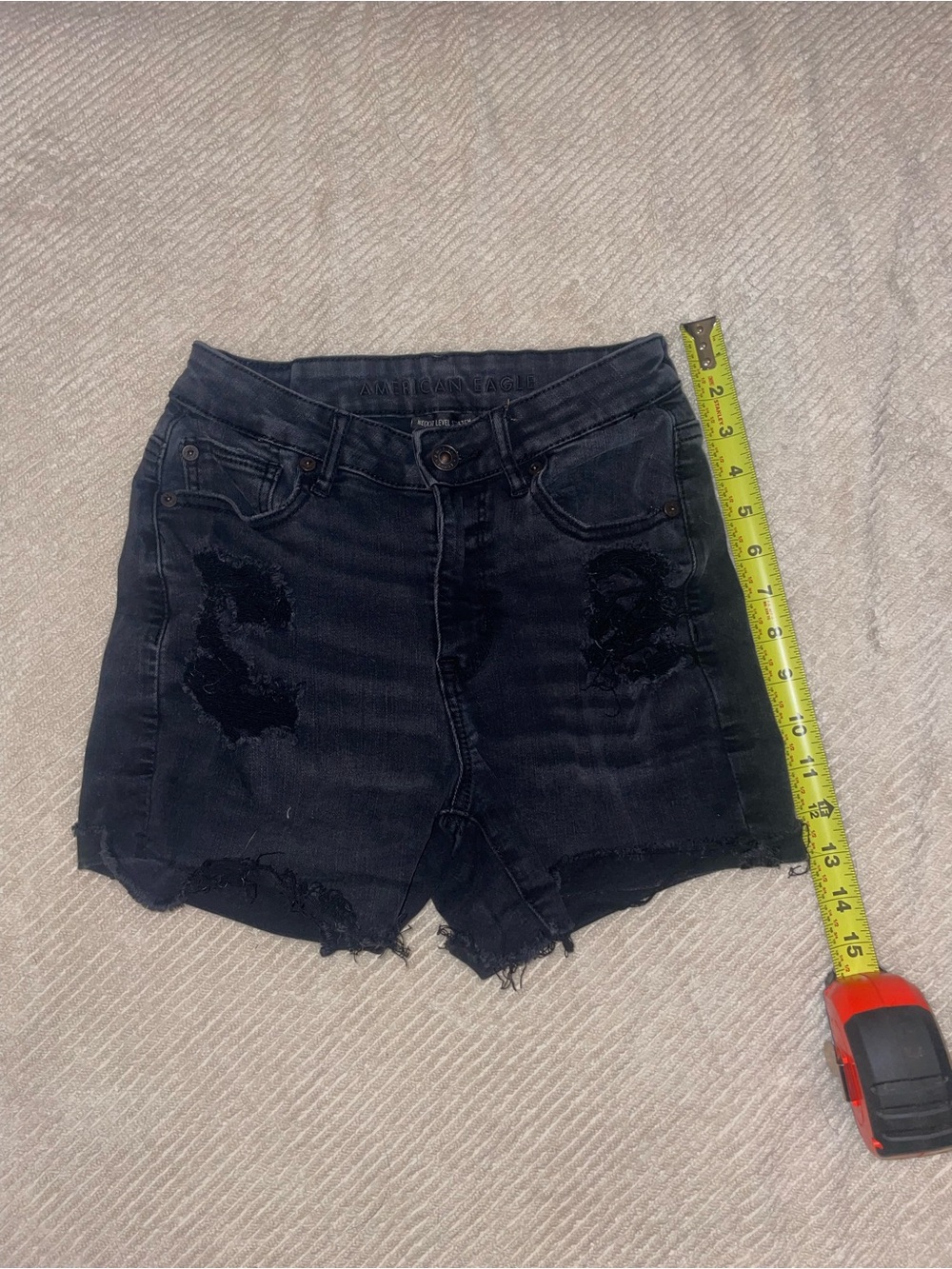 American Eagle Outfitters Next Level Stretch Distressed High-Rise Jean Shorts - Picture 9 of 10